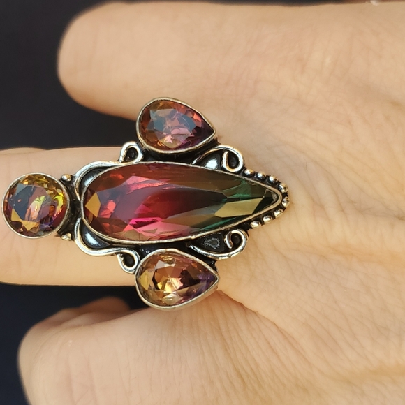 New Bi-Color Tourmaline 925 Silver Statement Ring. - Picture 13 of 16